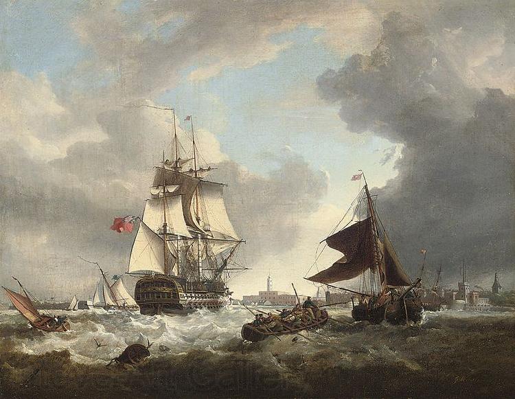 George Webster A '74' shortening sail as she passes through the entrance to Portsmouth harbour Germany oil painting art